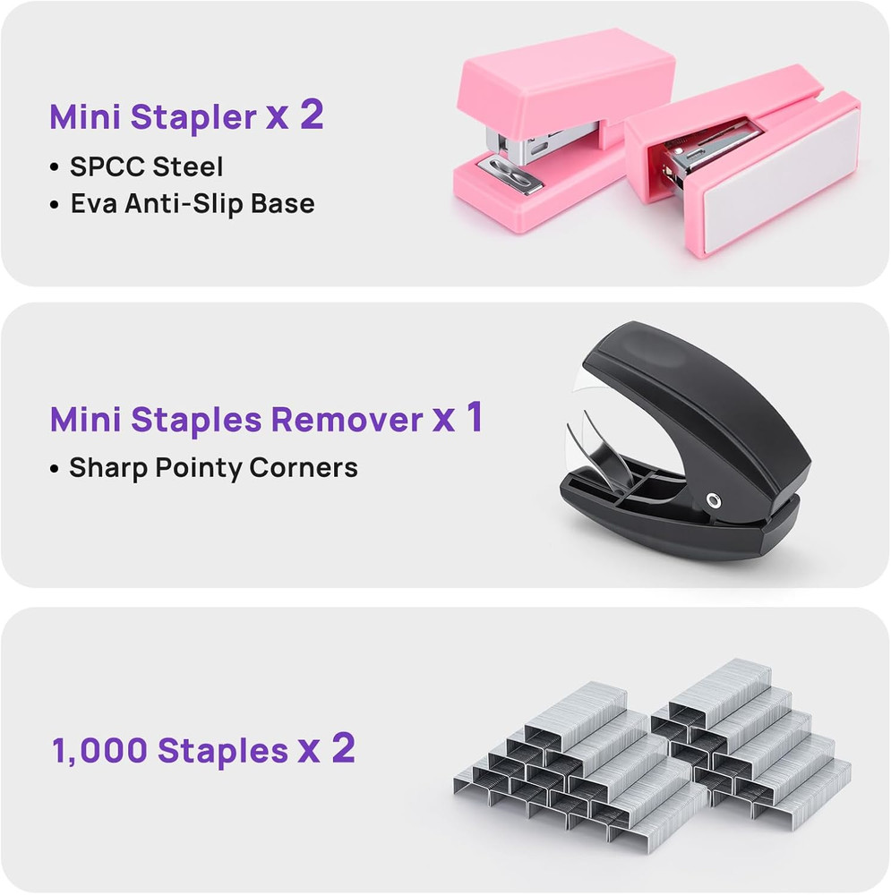 Mini Stapler with 2000 Staples, 30 Sheet Capacity, Jam-Free Small Desktop Staple