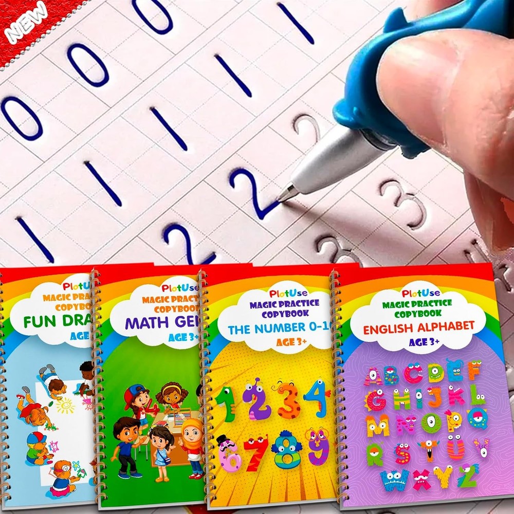 Magic Grooved Practice Copybook Set – Handwriting Learning medium, Multicolor