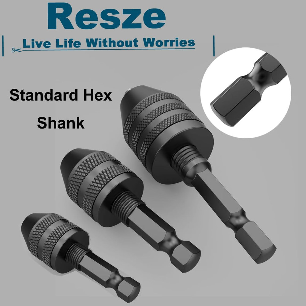 Keyless Drill Chuck Adapter - 3Pcs Drill Chucks for Impact Driver, 1/4' Hex S...