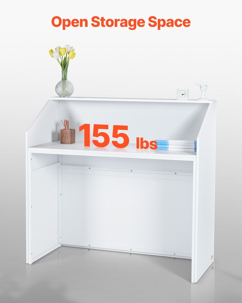 Uimoso Reception Desk Rectangular Front Counter Table 46.46in White Office Table