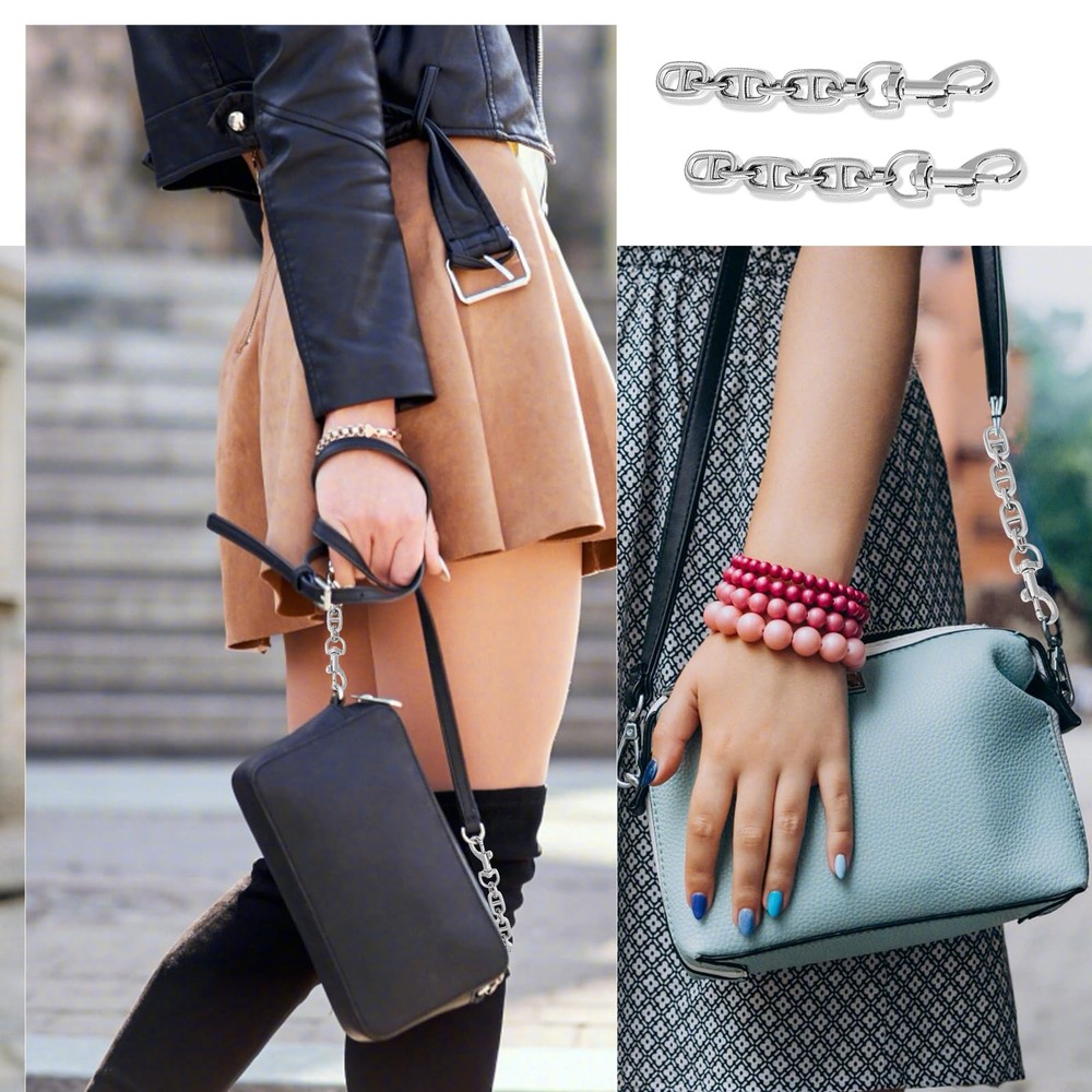 2pcs Silver Purse Strap Extender Chain for Bags Shoulder Length Adjustable