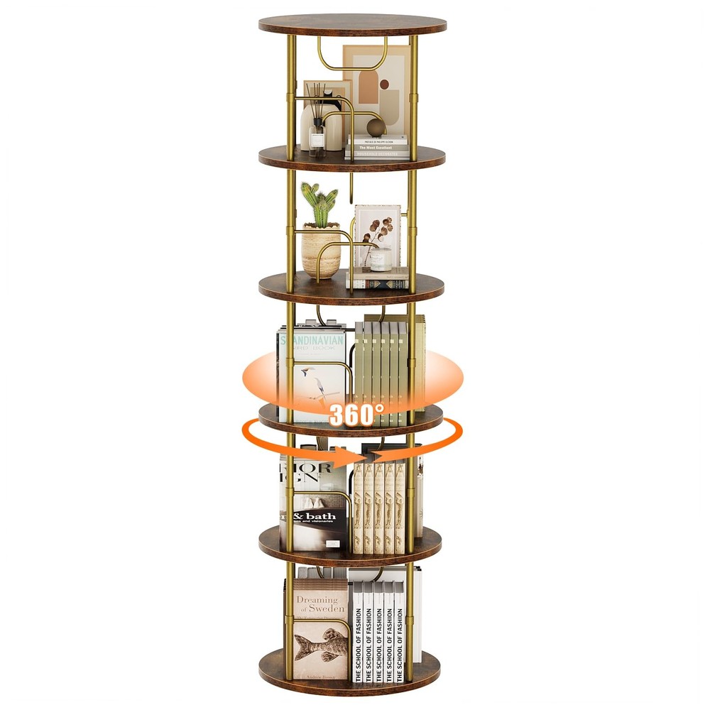 5 Tier Rotating Bookshelf, 360 ° Display Stackable Spinning Bookshelf Tower, ...