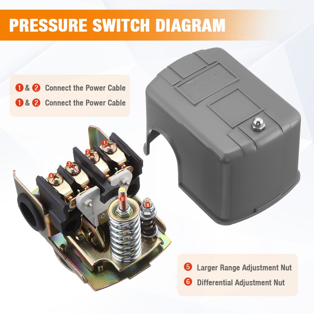 40-60 PSI Well Water Pump Pressure Control Switch Adjustable Double Spring Pole