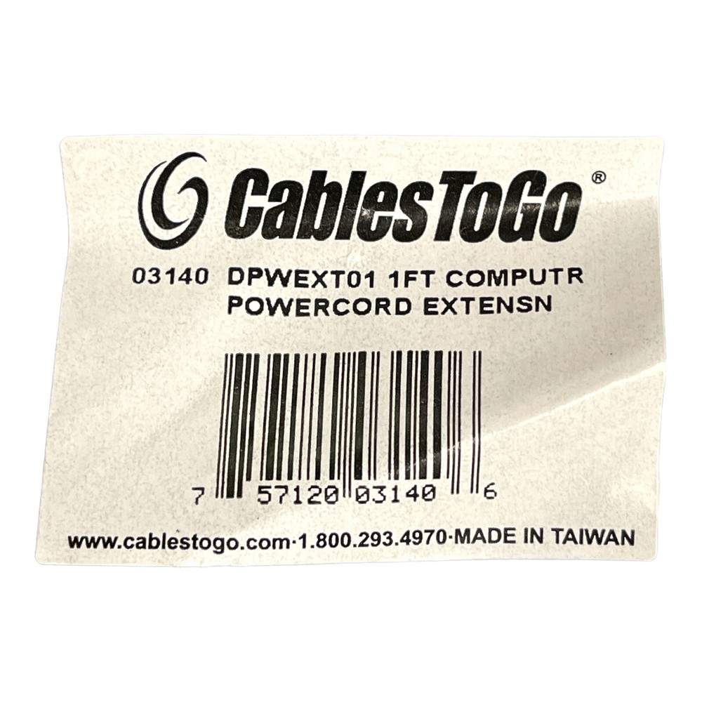 CablesToGo DPWEXT01 COMPUTER POWER CORD 1ft NEW/UNUSED SURPLUS