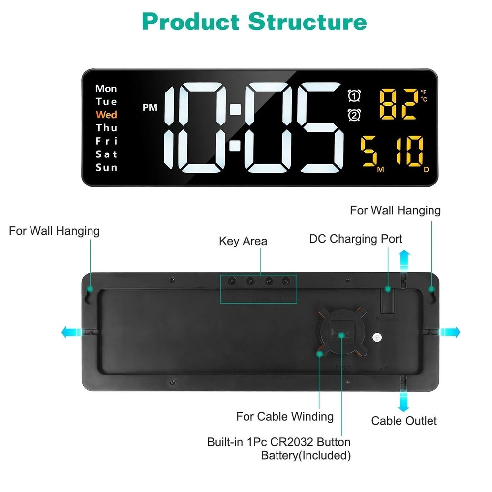 16" Large Digital Wall Clock with Remote, Large Display LED Wall Clock Timer ;