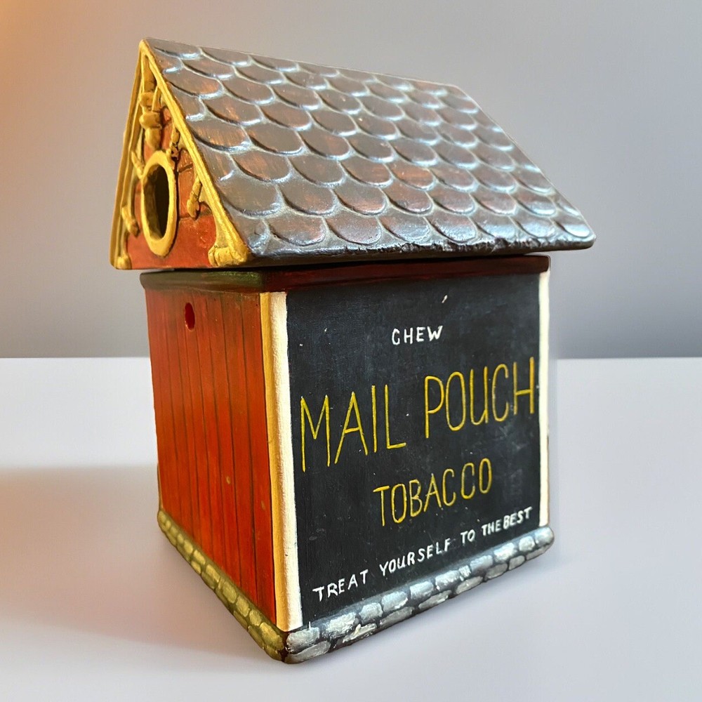Rustic Red Barn Mail Pouch Hand Painted Ceramic Lidded Box Or Bird House 1998