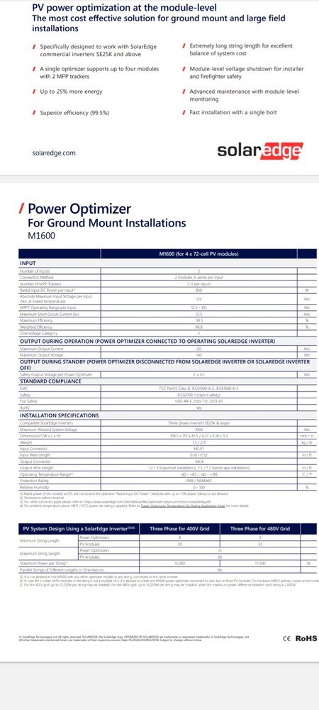 Solaredge optimizer M1600 Solar DC/DC Power Converter New 4 Modules To 1 Output