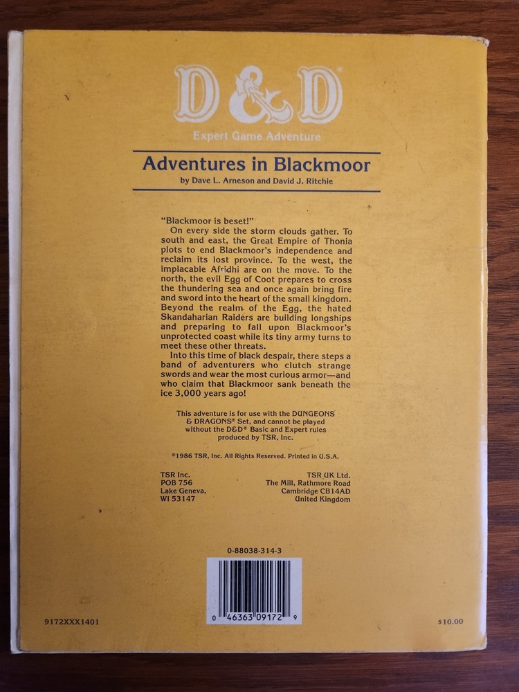 DA1 Adventures in Blackmoor module D&D TSR Basic Dungeons Dragons BECMI 1986