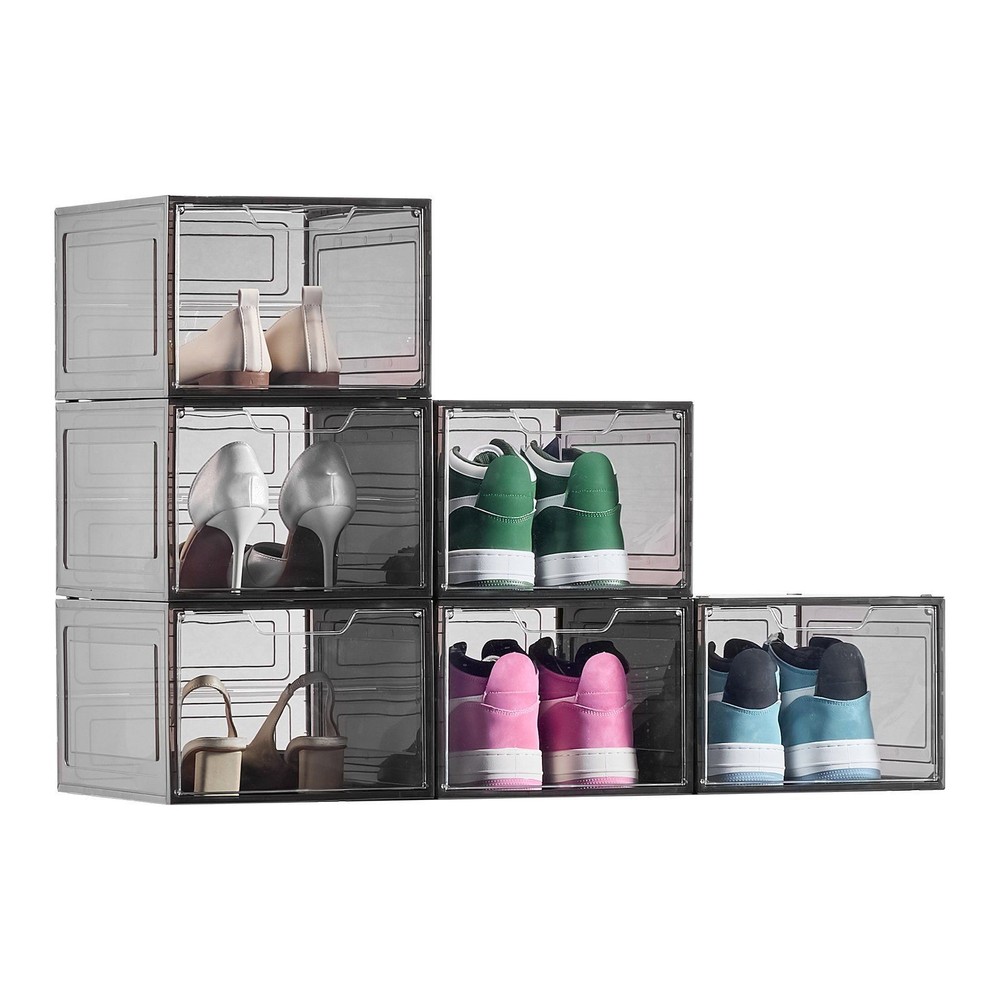 Stackable Shoe Boxes 6-Pack - US Size 13 Transparent Black Storage