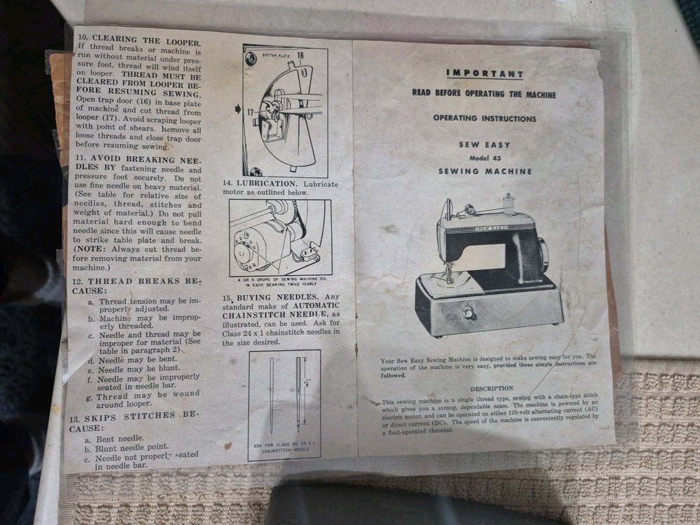 Vintage Sew Easy Model 43 Single thread sewing machine