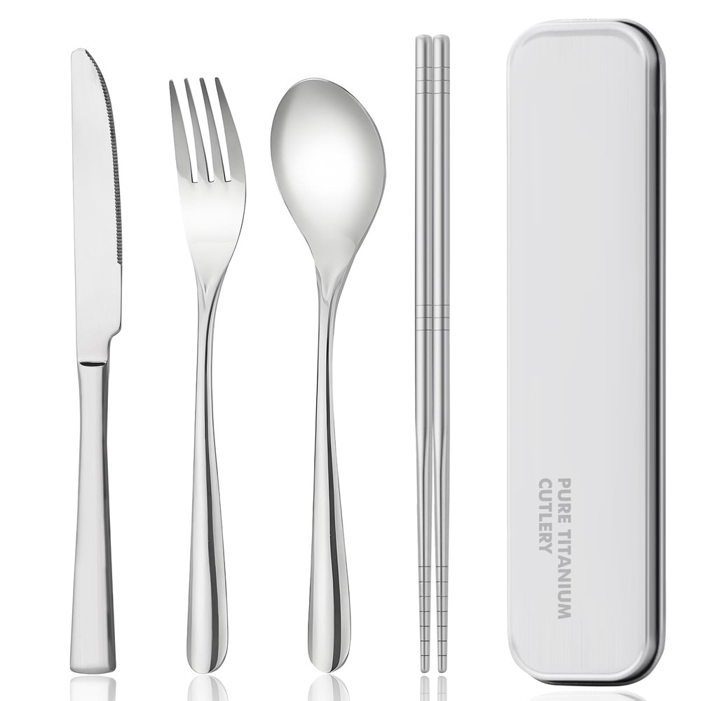 titanium tableware set, travel tableware with box, including titanium fork, k...