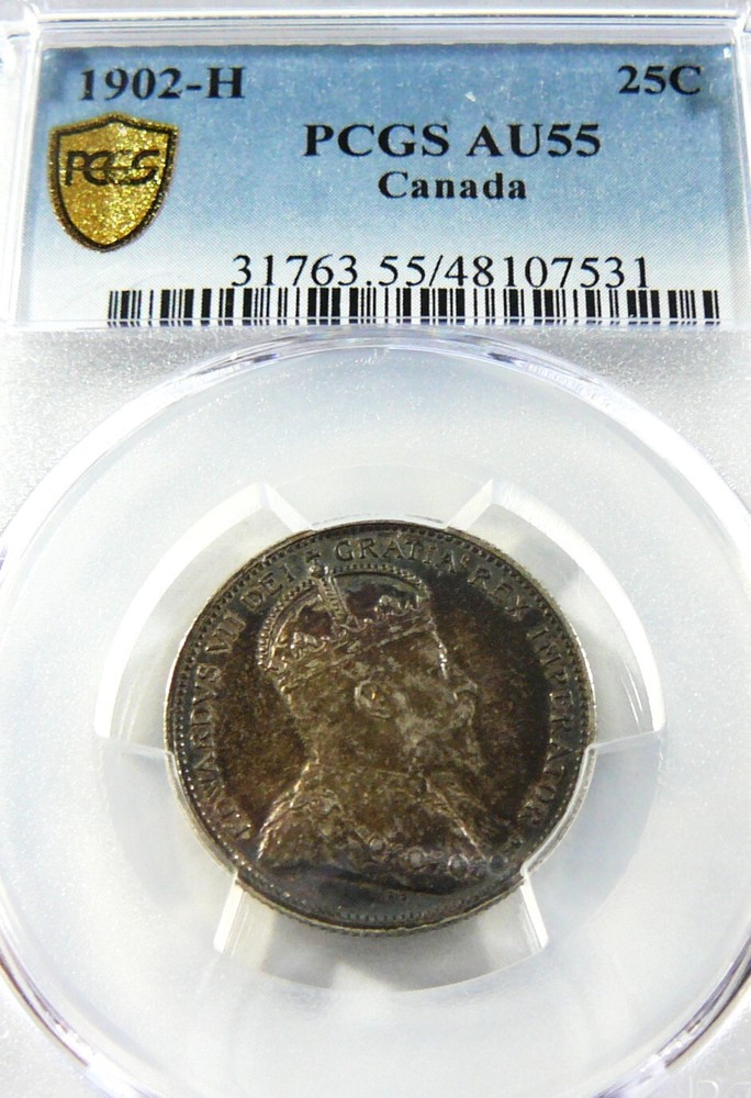 Canada 1902 H 25 Cents Silver PCGS AU55