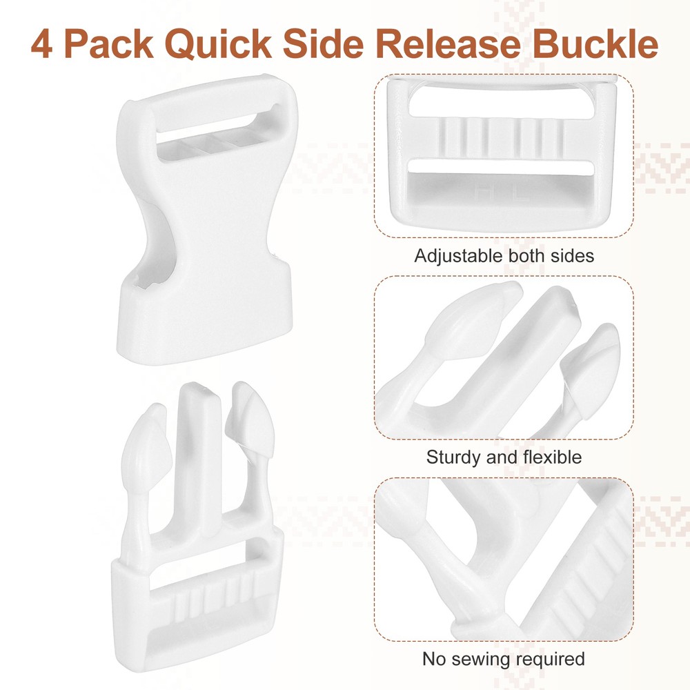4 Pack Quick Side Release Buckle, 1" Plastic Buckle Clip, White