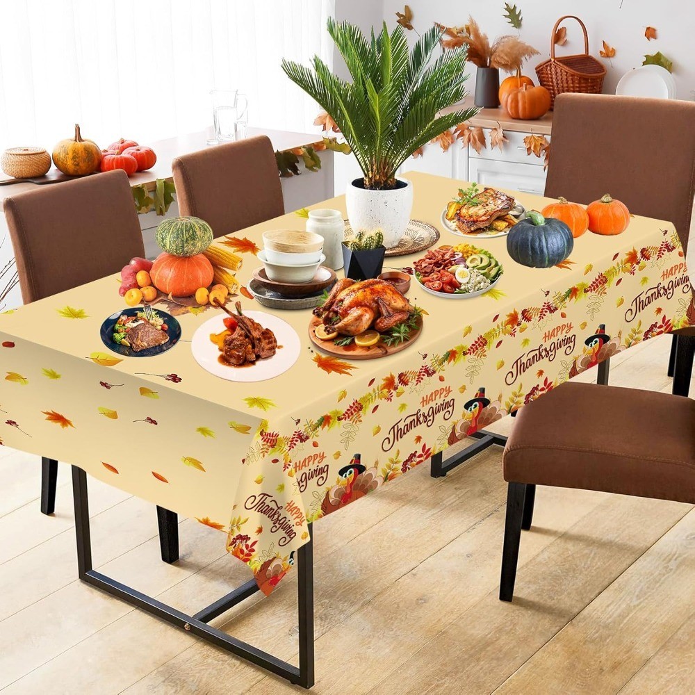 Happy Thanksgiving Tablecloth 2 Pack Disposable Plastic Rectangle Table Cover