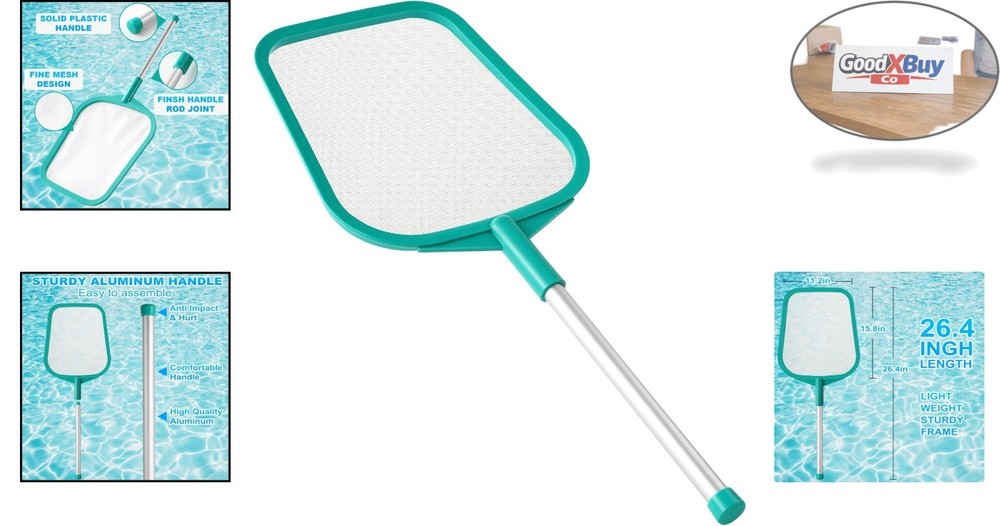 Pool Skimmer Net with Pole - Fine Mesh Pool & Hot Tub Cleaning Tool - Solid P...