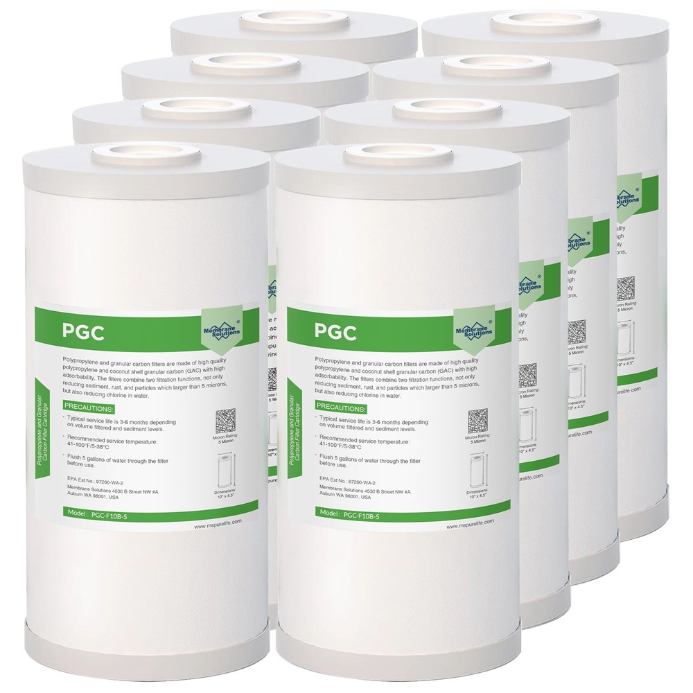8 Pack 5 Micron 10 x 4.5 Whole House 5um Coconut Carbon & Sediment Water Filter