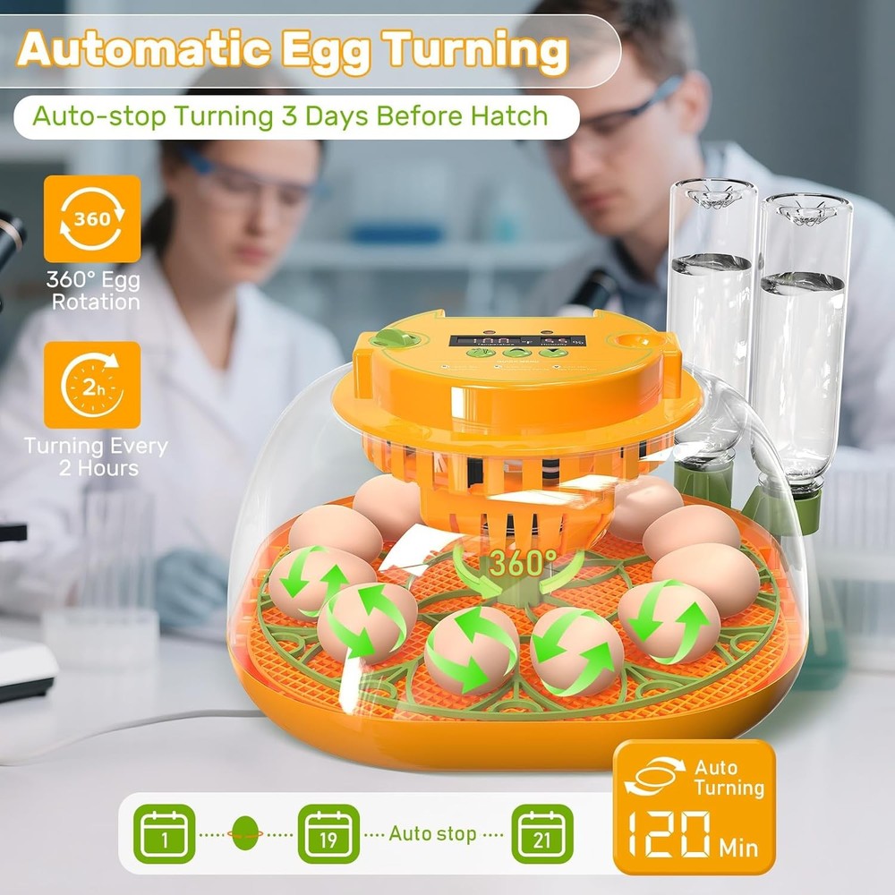 Incubators for Hatching Eggs, 12 Egg Incubator with Automatic 12 eggs, Orange
