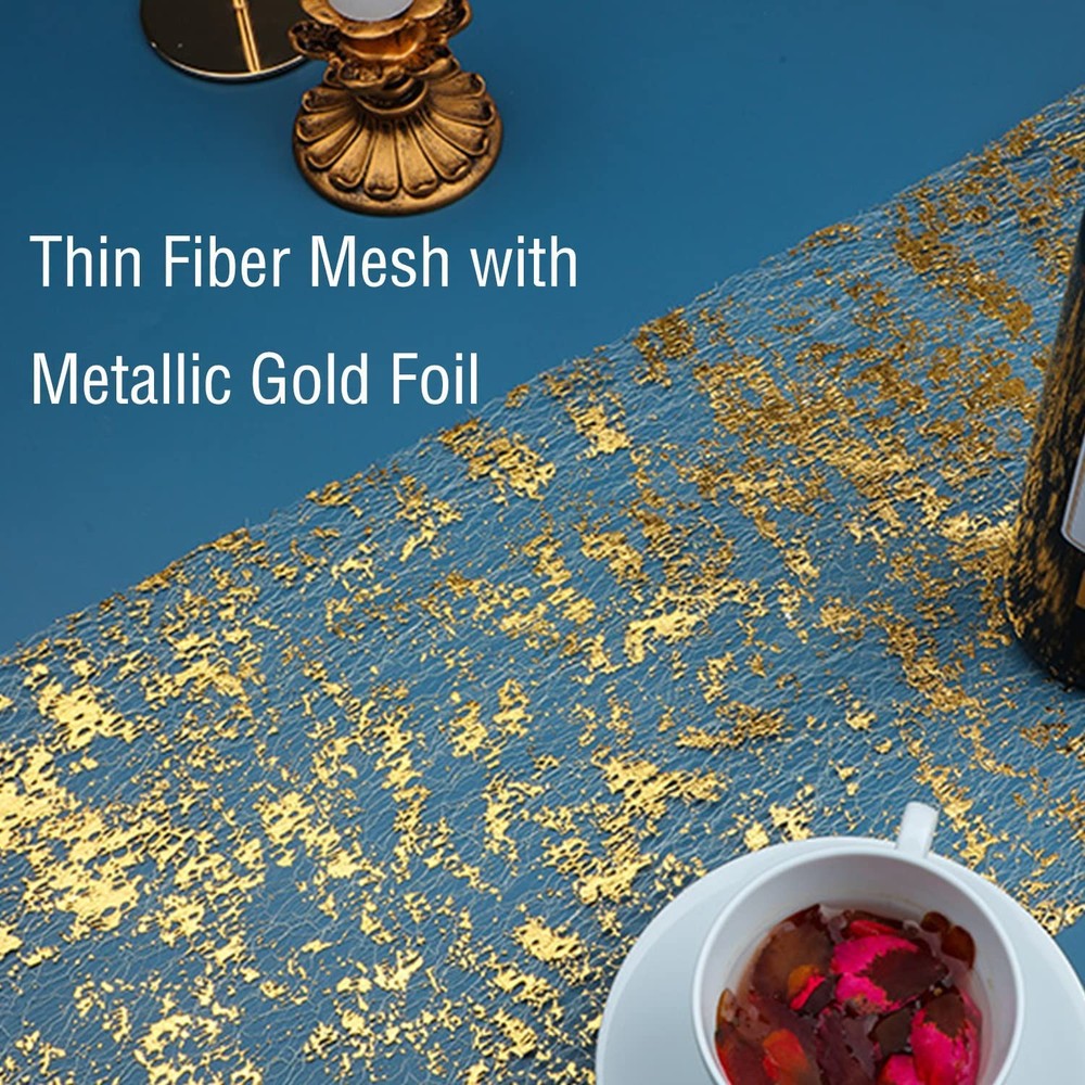 2 Pieces Gold Table Runner, Sequin Glitter Foil Metallic Thin Mesh Runner Rol...