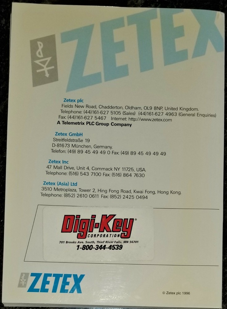 USED 1996 Zetex High Performance Linear Bipolar Integrated Circuits Data Book