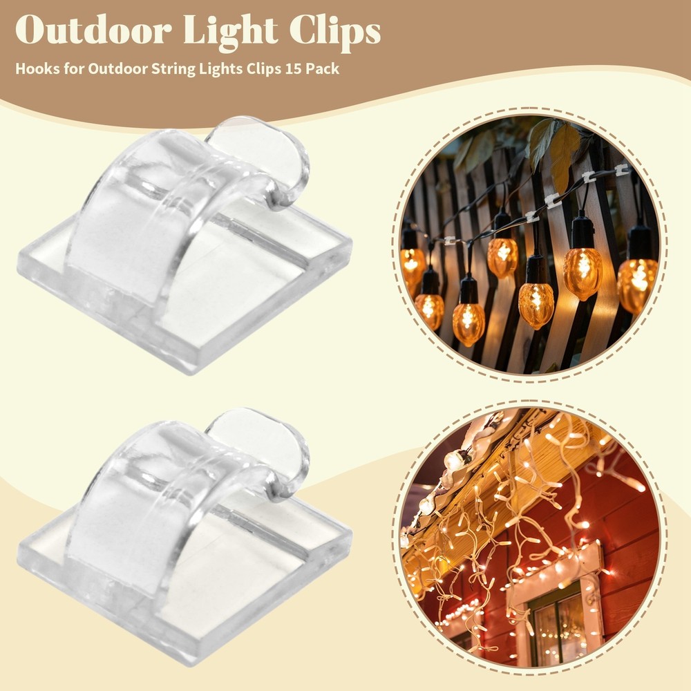 Hooks for Outdoor String Lights Clips 15 Pack Clips Clear Light Hook with5550