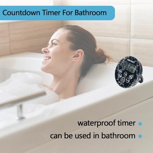 Digital Waterproof Shower Clock Timer, Bathroom Kitchen Countdown Dark Black