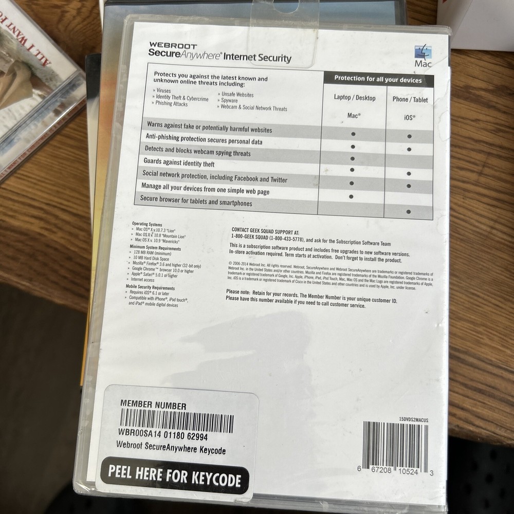 Webroot Secure Anywhere Antivirus Internet Security 3 Devices for Mac and iOS.