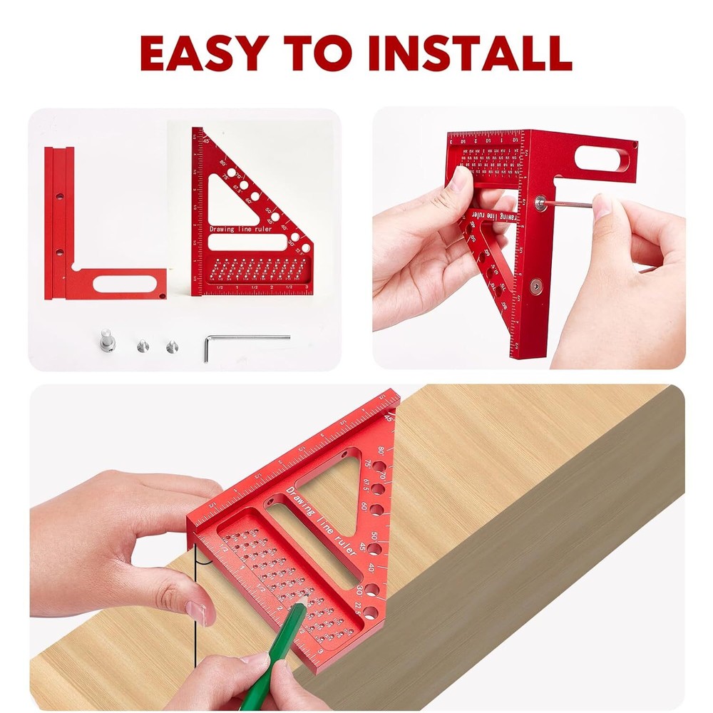 3D Multi-Angle Carpenter Square Hole Scribing Ruler, Aluminum Alloy Multi Ang...