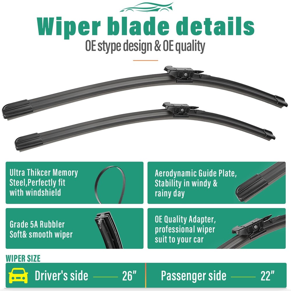 26" 22" 11" Windshield Wiper Blades Replacement for Ford Explorer 2011 2012 2...