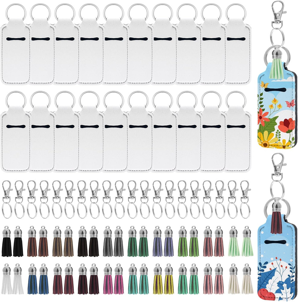 Sublimation Keychain Blanks Set with Lipstick Holders, Keychains, and Tassels