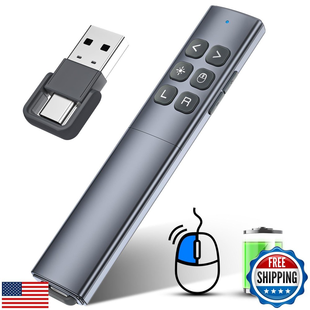 Presentation Clicker with Air Mouse - USB C Wireless Presenter Remote Clicker