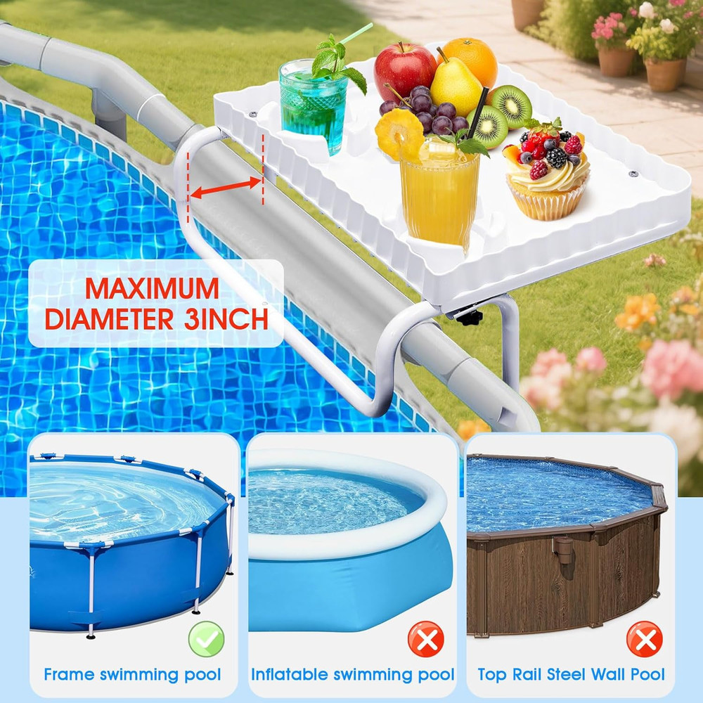 Above Ground Pool Bar & Poolside Serving Tray (White)