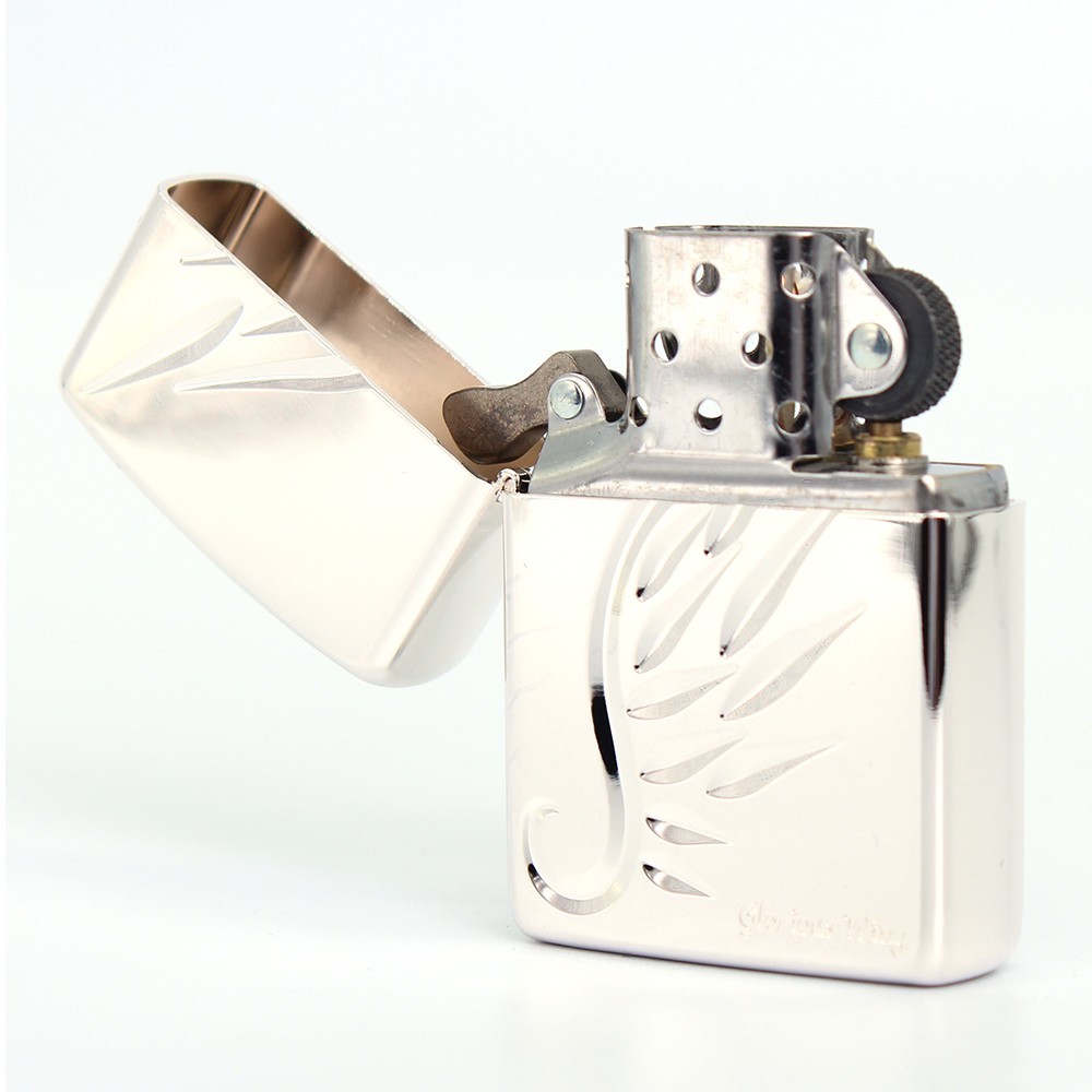 Zippo lighter Armor JP Custom Base/ Glorious V-wing Lining Cutting Silver New