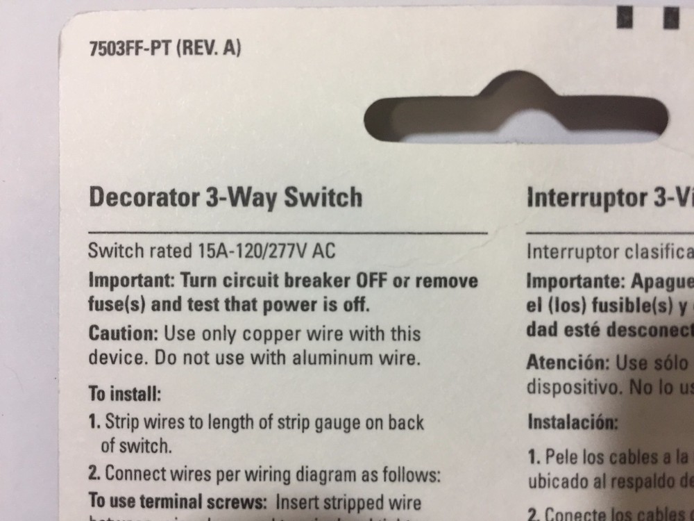 COOPER DECORATOR 3-WAY ROCKER SWITCH WITH COVER PLATE WHITE