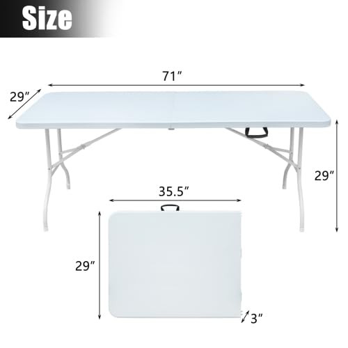 6 ft Folding Table with Handle, Heavy Duty Plastic Portable Table, Waterproof...