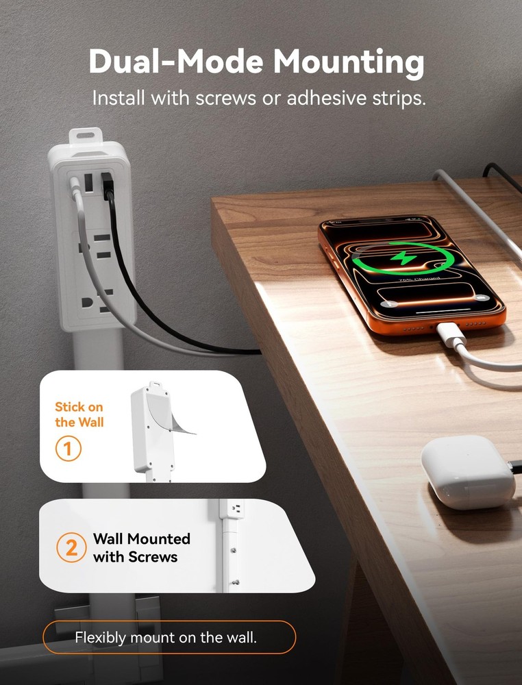 Electrical Outlet Extender Features USB-C, 2 USB-A, 2 AC Outlets, Access Hard...