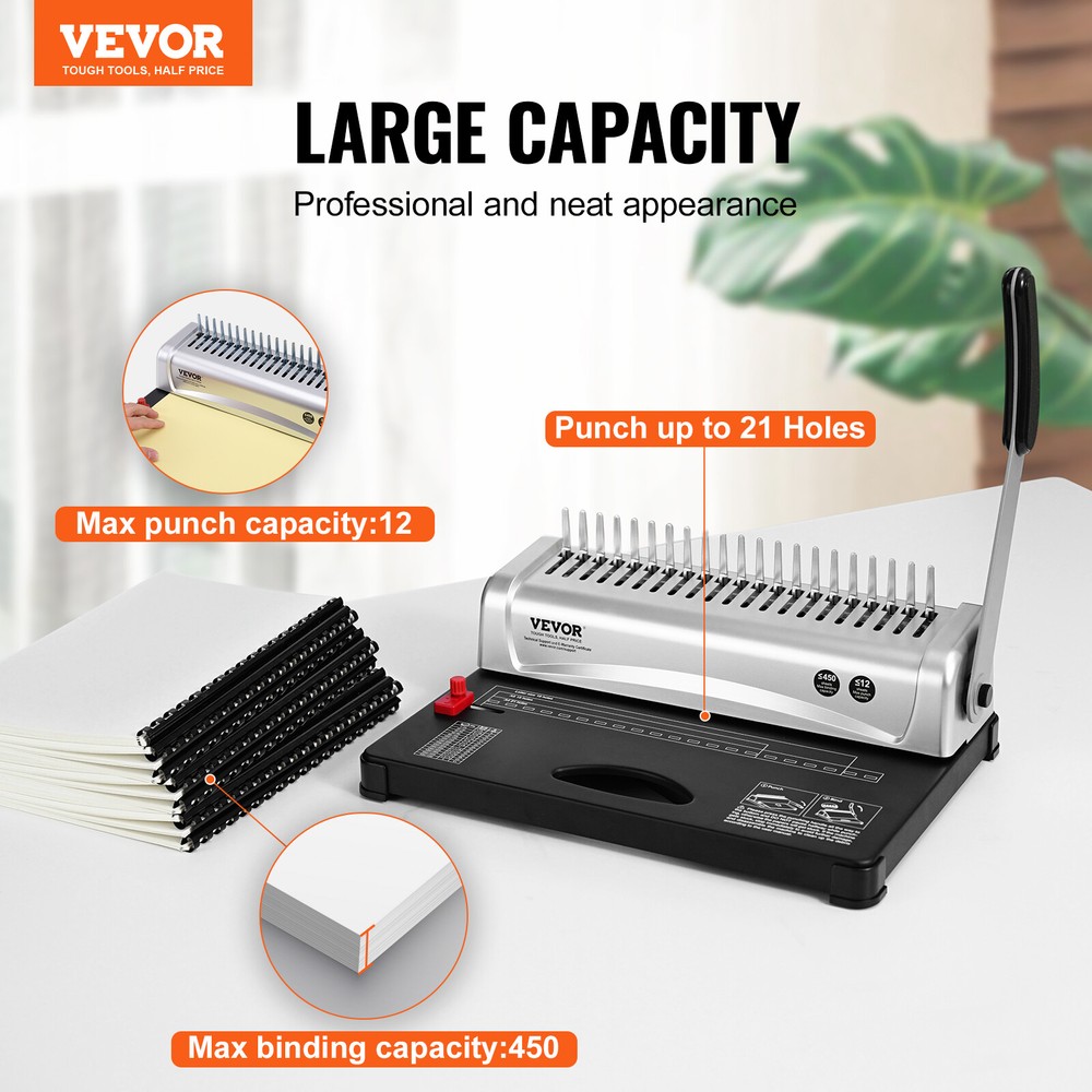 VEVOR Binding Machine Comb Binding Machine 21 Holes 100 PCS Binding Spines