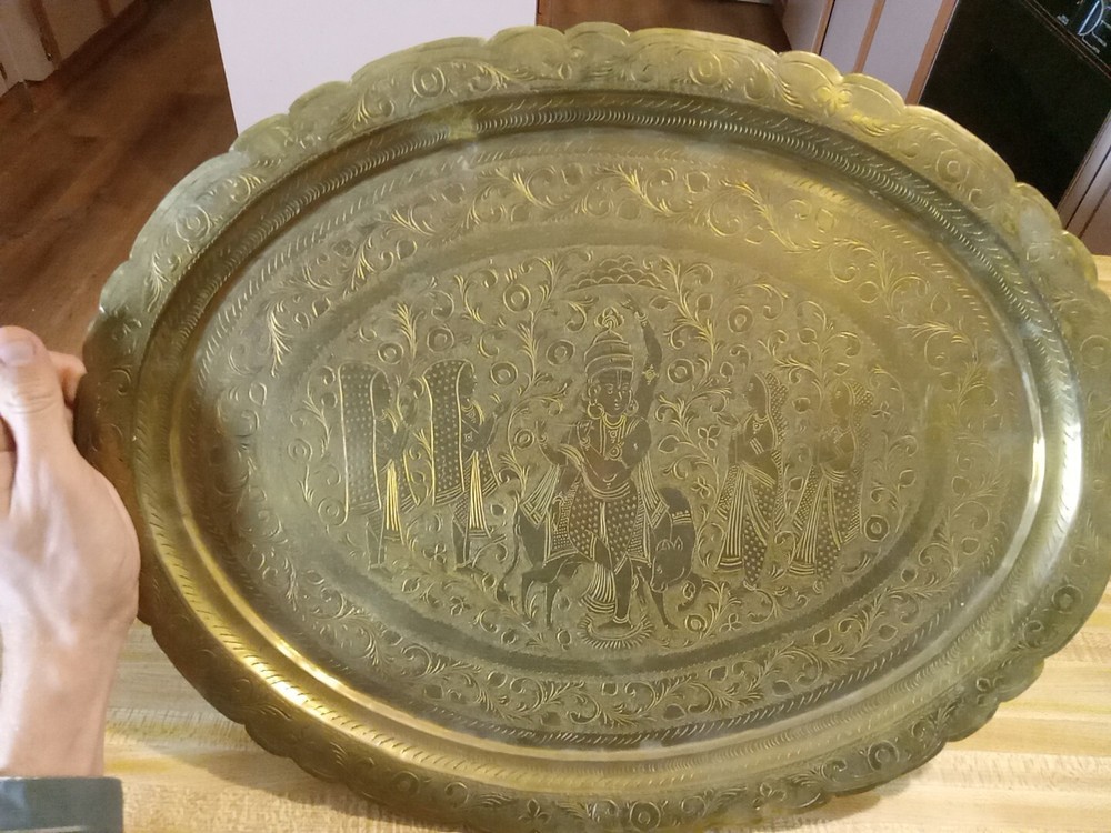 Handmade Indian Hindu Krishna Bronze Serving Dish