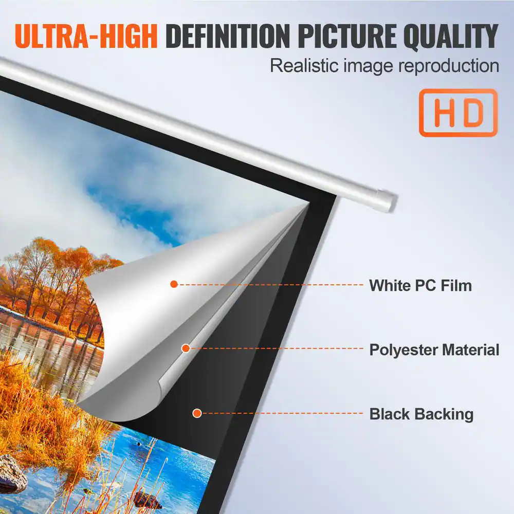Projector Screen 100 In. Retractable Pull down Projector Screen 16:9 4K, Auto-Lo