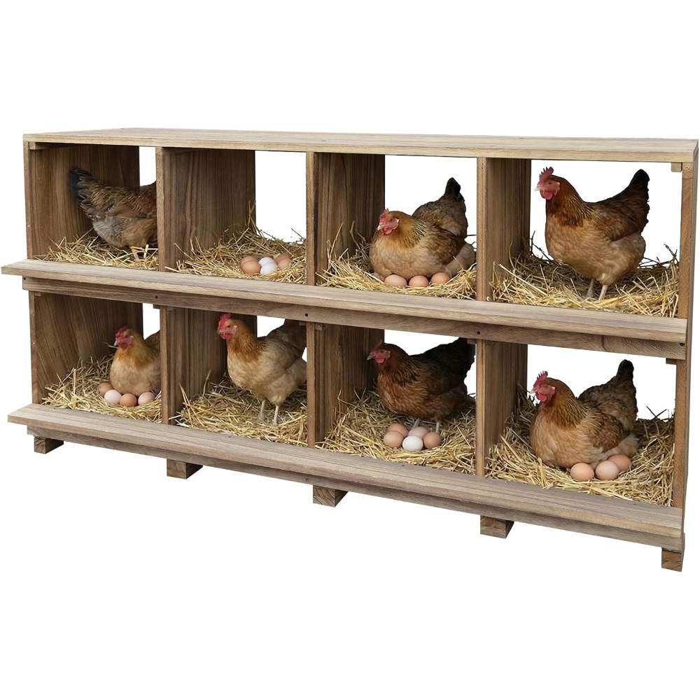 Chicken Nesting Box, 8 Compartment Wooden Nesting Boxes for Chickens