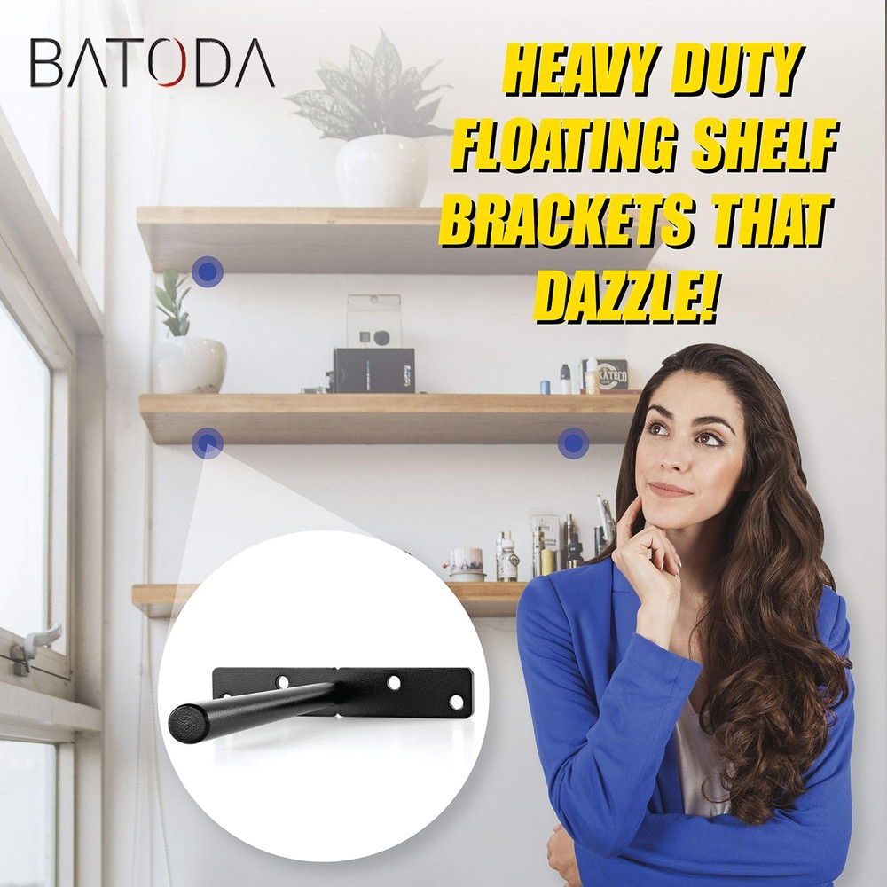 6 Pack 8" Heavy Duty Floating Shelf Bracket Solid Steel Blind Shelf Supports