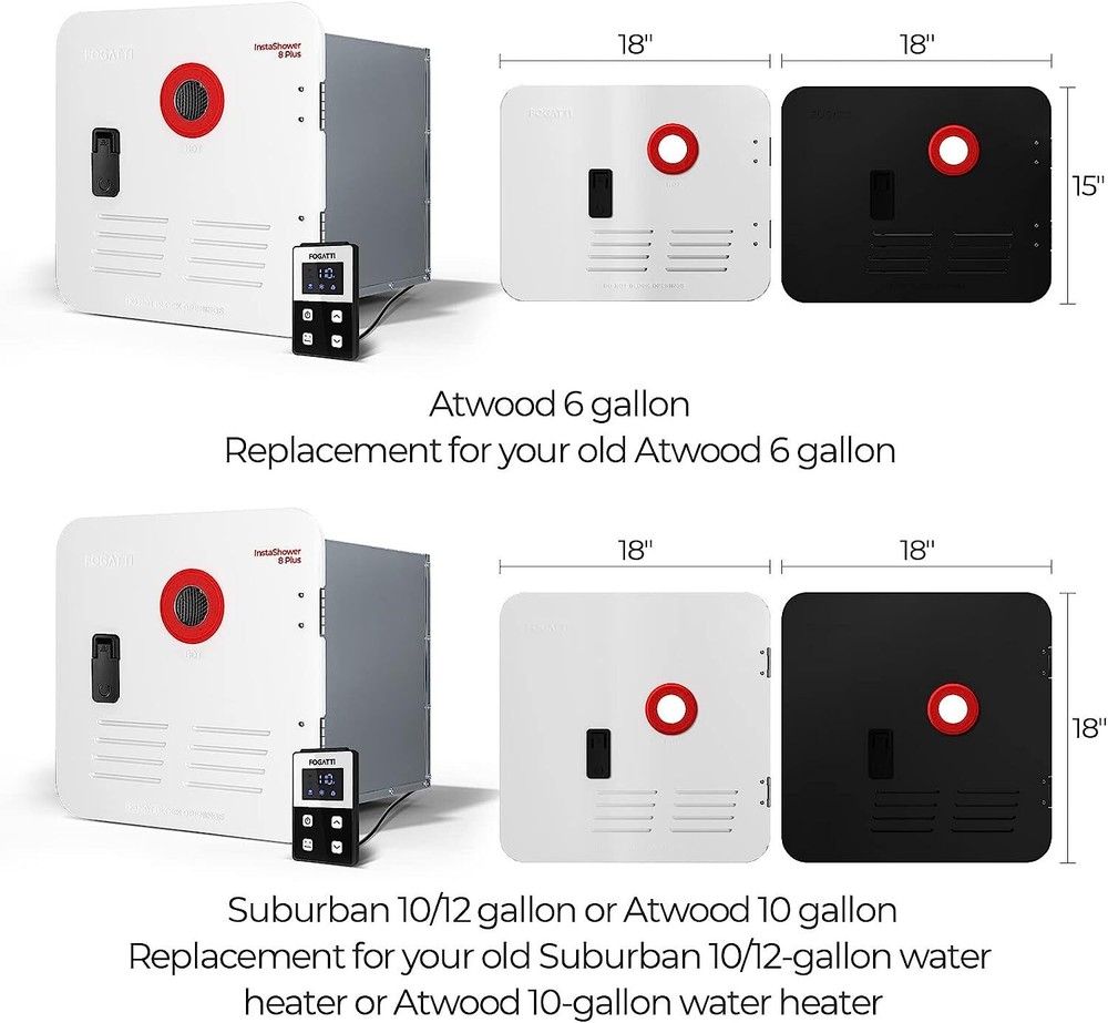 FOGATTI RV Tankless Water Heater 2.9GPM 55000BTU Instand Hot Door Remote Control
