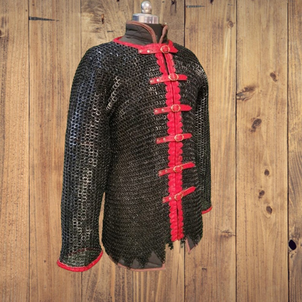 Medieval Chainmail Shirt – 9MM Flat Riveted with Washer, Medium Size, Black