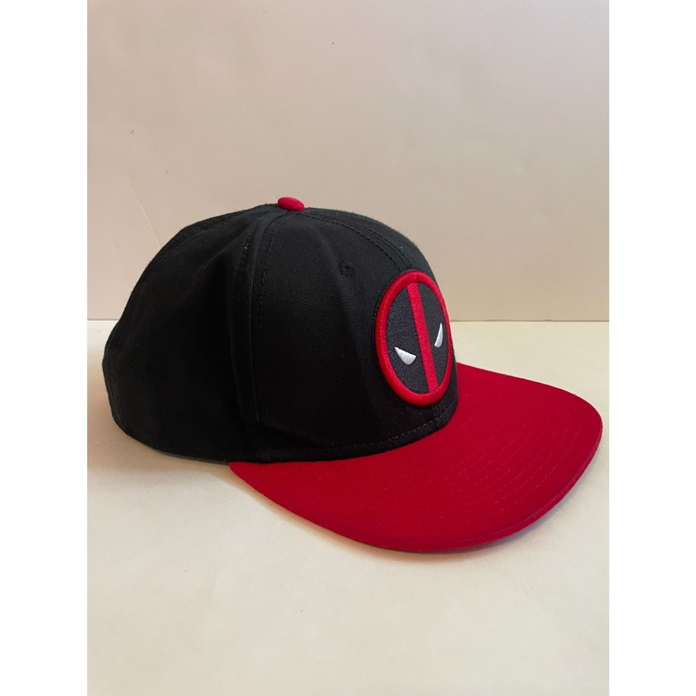 Marvel Deadpool Icon Snapback Hat Adjustable Black Hat Red Brim