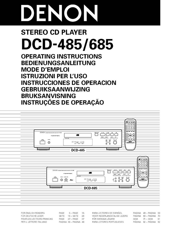 Denon DCD-685 CD Player Owners Manual