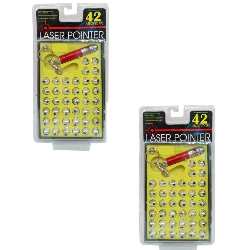 2x Laser Pointer Keychain with 42 Interchangeable Asst. Pattern Tips