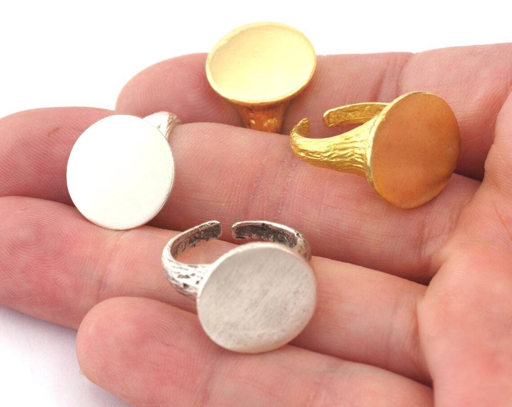 Round Tree Bark Textured Band Ring Blank Adjustable raw,shiny gold-silver 4889