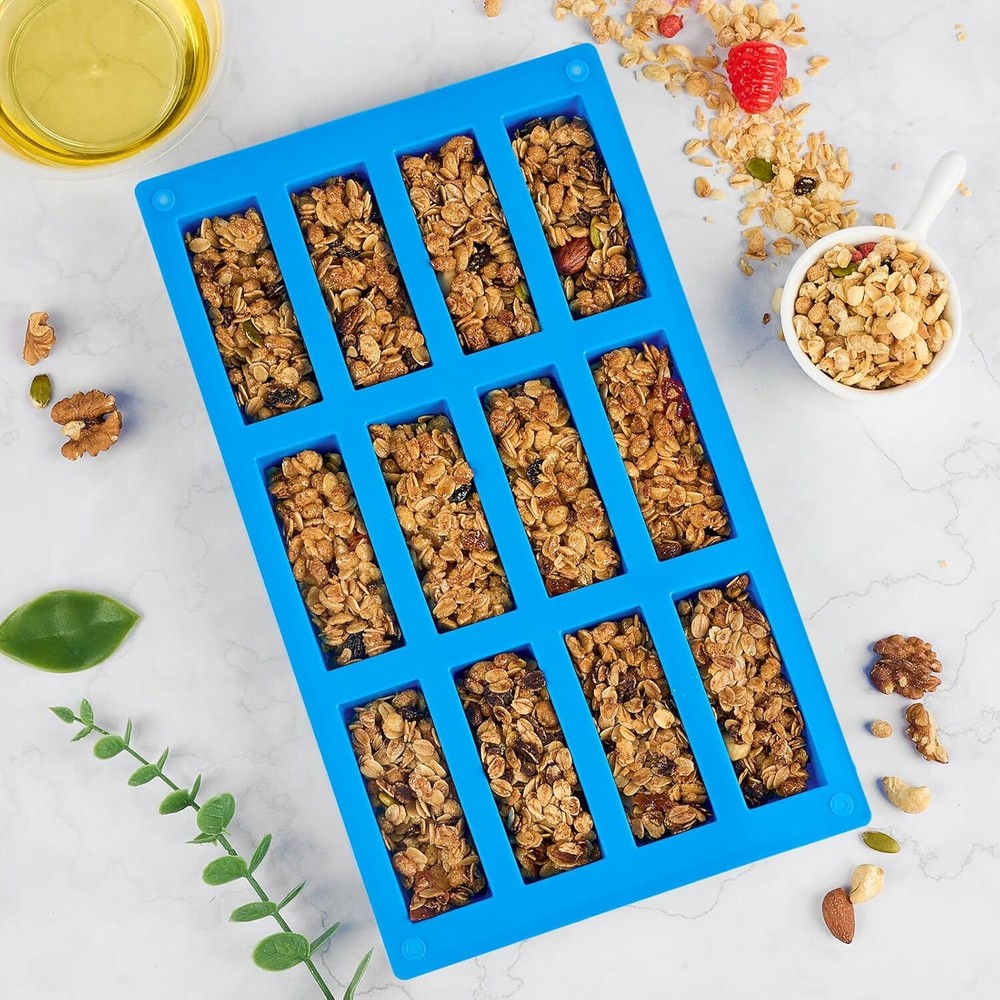 3 Pack Granola Bar Mold 12 Cavity Rectangle Silicone for Baking Chocolate Candy