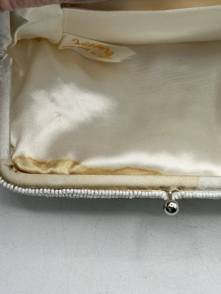 Walborg Vintage White Beaded Purse With Chain Strap Japan