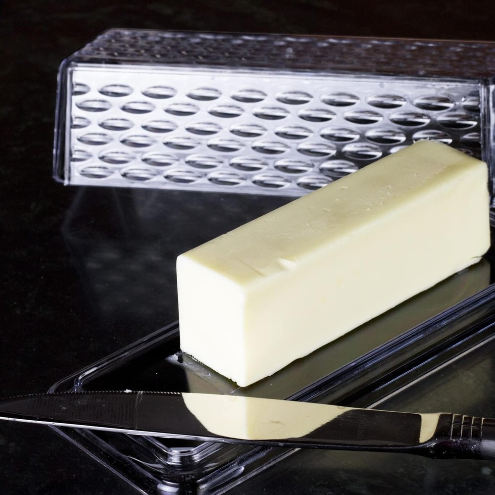 Modern Rectangular Butter Dish - 7-Inch Clear Plastic with Crystal-Like Cover