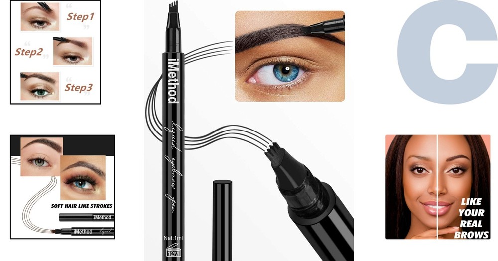 Long-Lasting Black Eyebrow Pen - Easy Micro-Fork Applicator for Realistic Brows